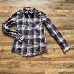 Burton Women's LS Flannel Button/Pocket Plaid Shirt Size Small Purple